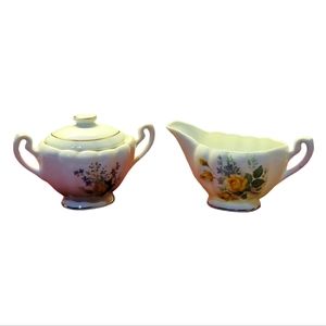 Vtg Royal Dover Yellow Rose Sugar Bowl & Creamer